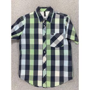 RVCA Plaid Short Sleeve Button Down Casual Shirt (Men's Small) Green/Blue‎